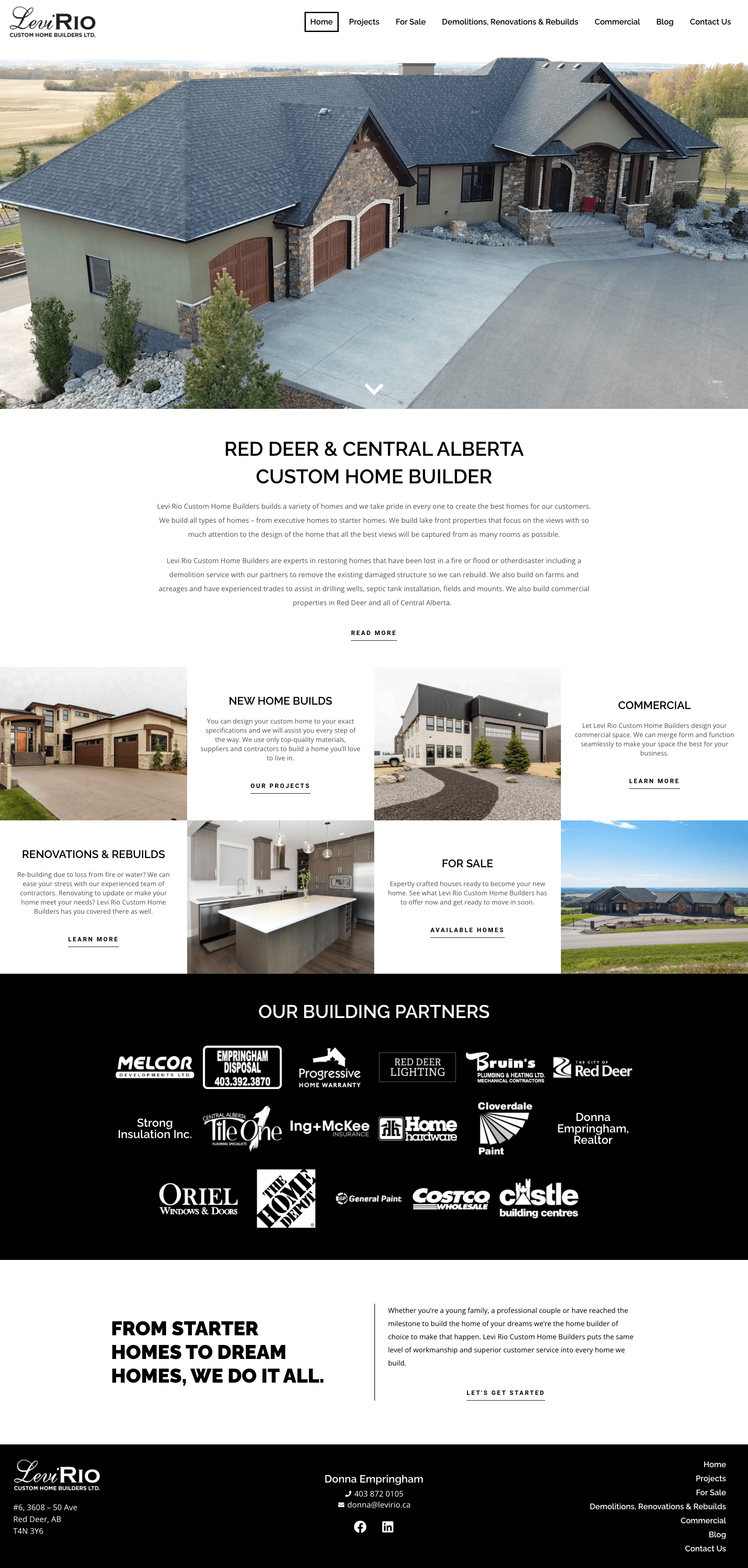 Full desktop homepage of Levi Rio Home Builders Ltd.